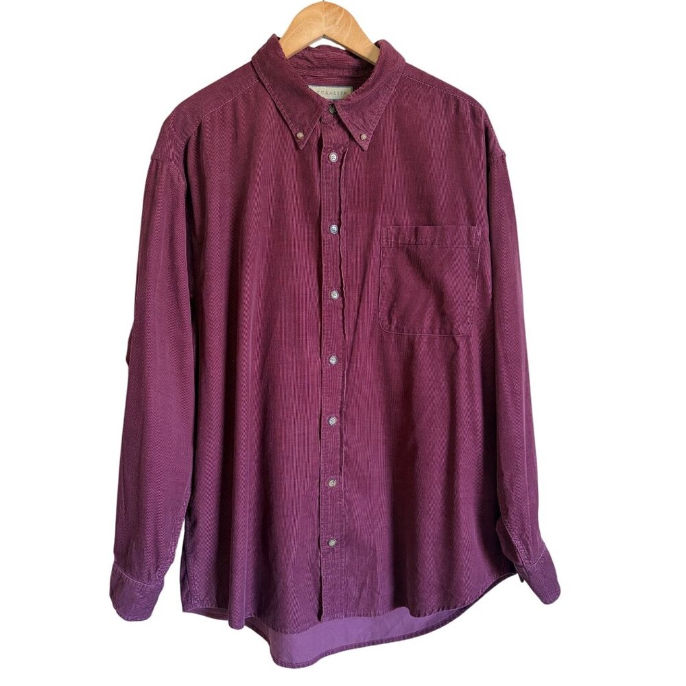 Natural Life Men's 100% Cotton Maroon Corduroy XL Button Front Shirt Long Sleeve
